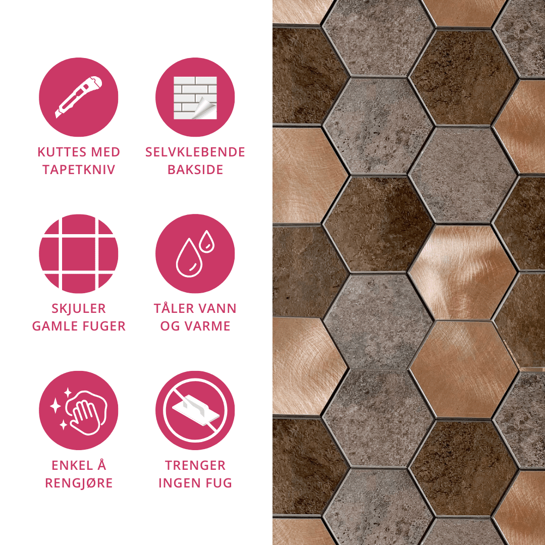 Vareprøve: Bente hexagon selvklebende veggfliser - Lindas Dekor