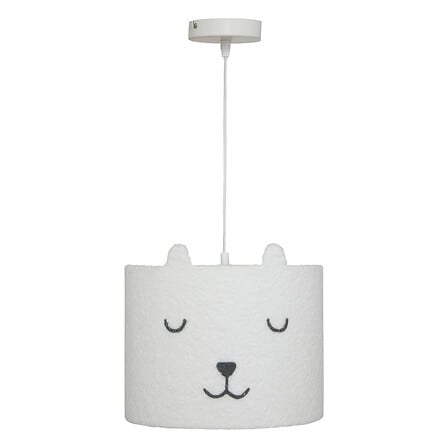 Toxey pendellampe i hvid bouclé med katte-design, diameter 28 cm
