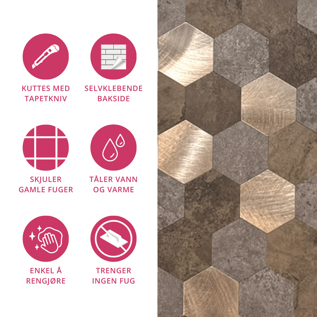 Vareprøve: Mocca hexagon selvklebende veggfliser