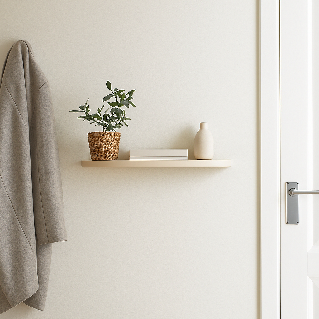 House Nordic vegghylle beige i skandinavisk interiør – enkel oppbevaringsløsning.