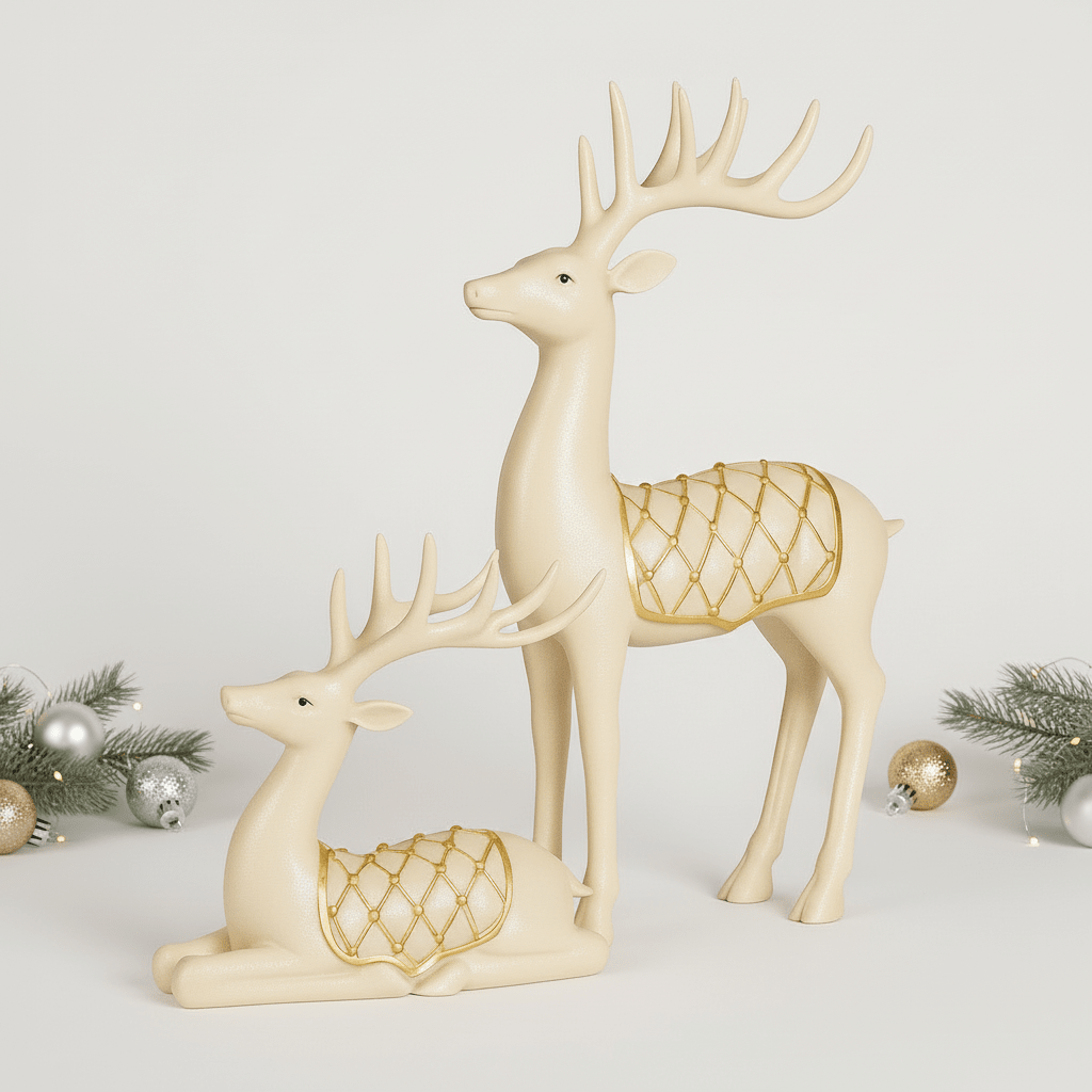 2 - pk Reinsdyr pyntefigurer hvit gull - Lindas Dekor