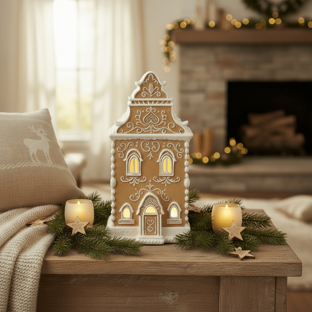 Pepperkakehus med LED - lys 34,5 cm - Lindas Dekor