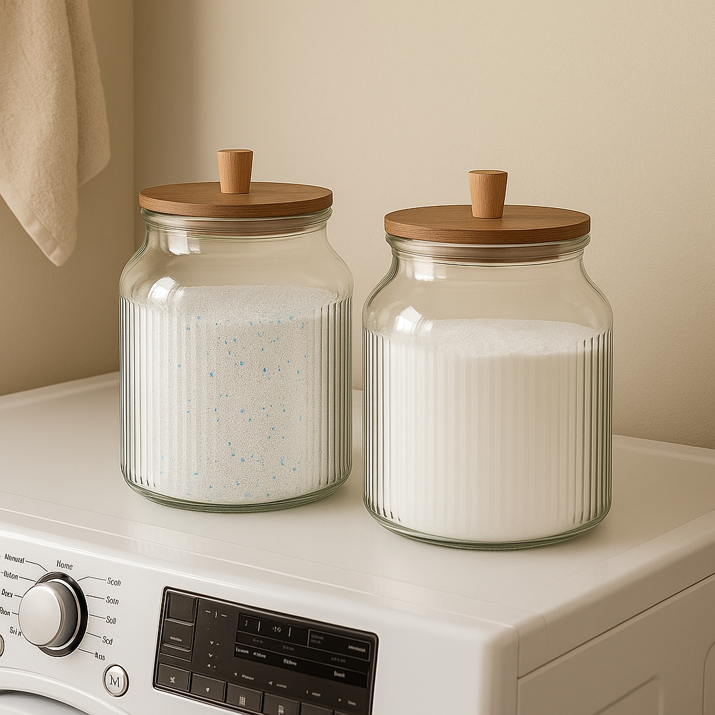 Krukke stripet glass med trelokk stor