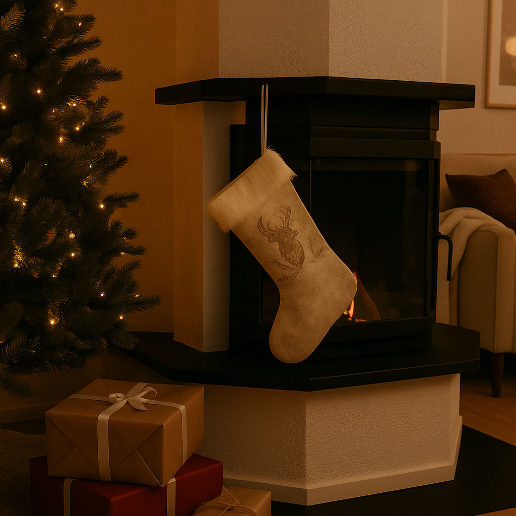 Julestrømpe reinsdyr krem