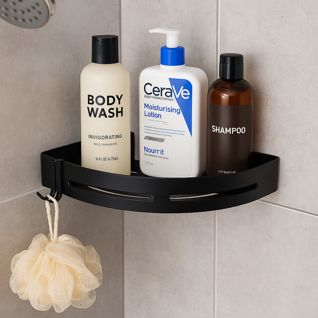 Dusjhylle til hjørne, sort metall