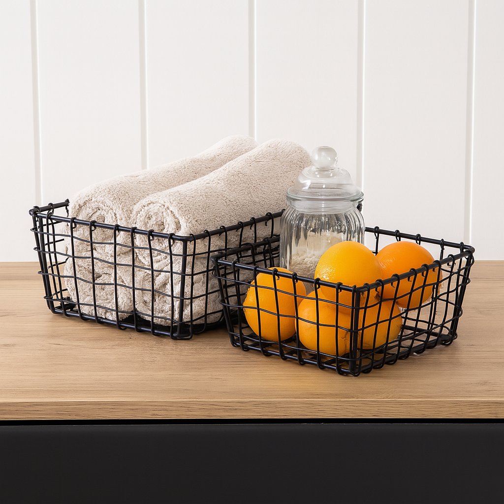 2-pk Trådkurv sort metall