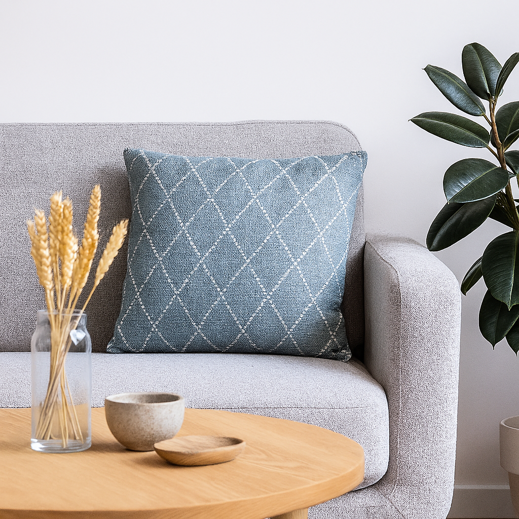 Putetrekk jaquard bomull blå 45 x 45 cm