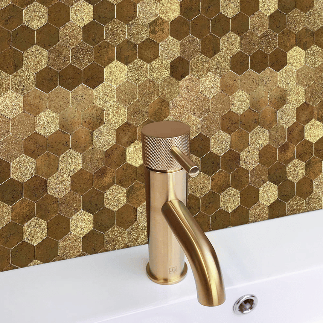 Vareprøve: Hexagon gold selvklebende veggfliser