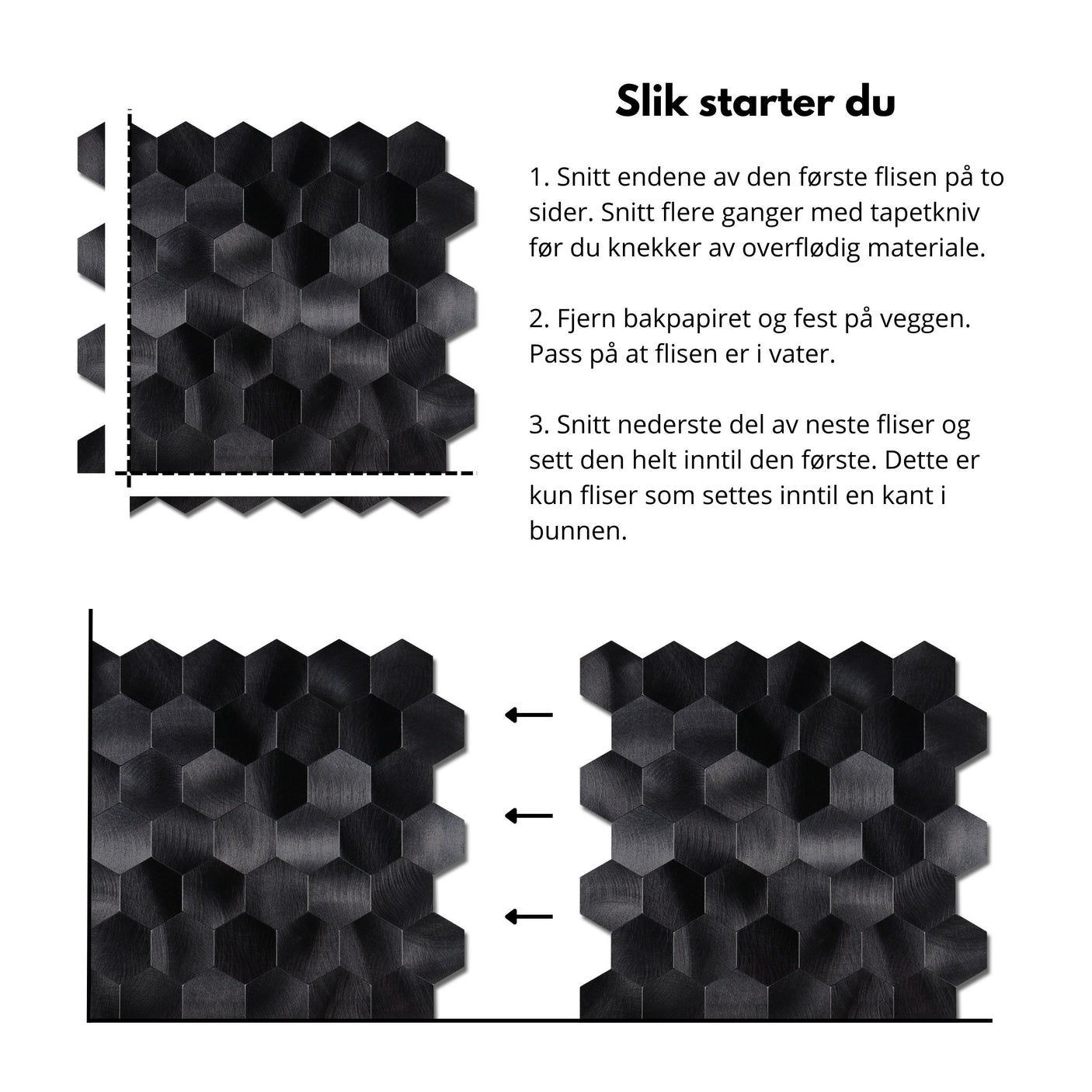 10-pk Midnatt hexagon selvklebende veggfliser