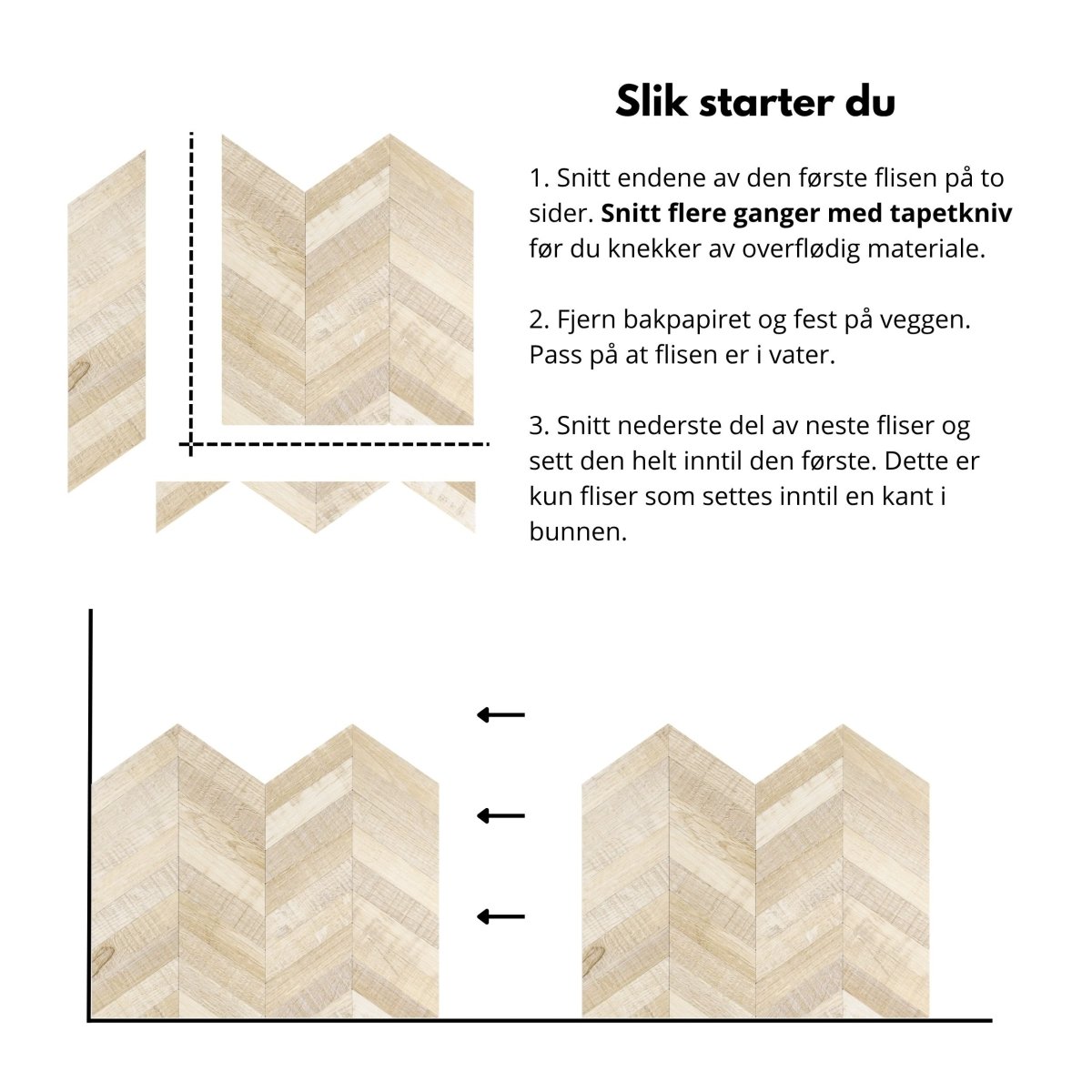 10-pk Nordic Chevron selvklebende veggfliser - Lindas Dekor Veggfliser