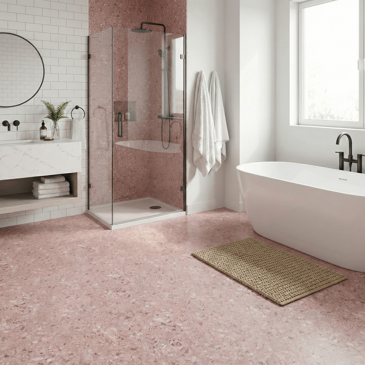 Vareprøve: Lisboa Terrazzo rosé selvklebende fliser - Lindas Dekor