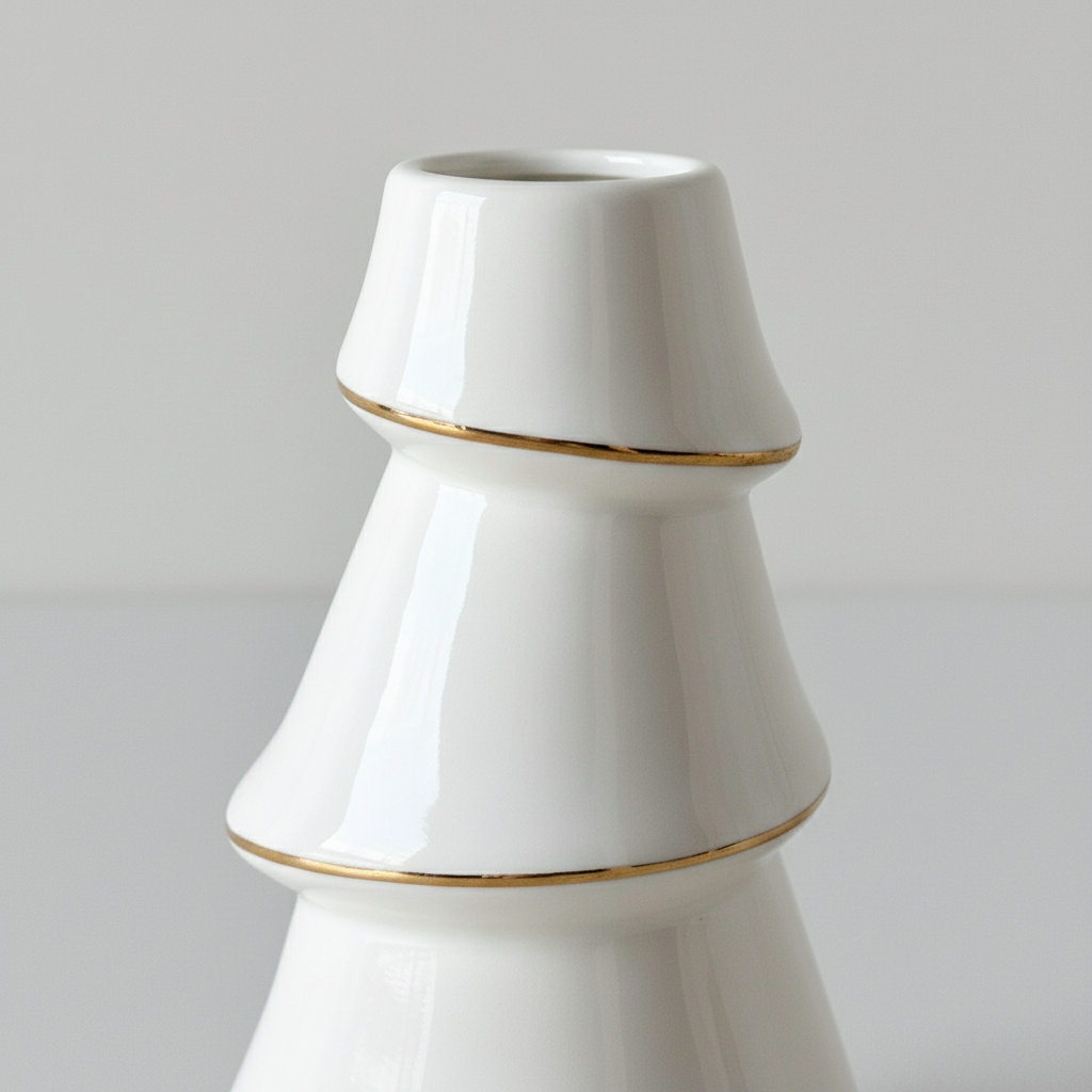 Lysestake juletre hvit m/gull stor