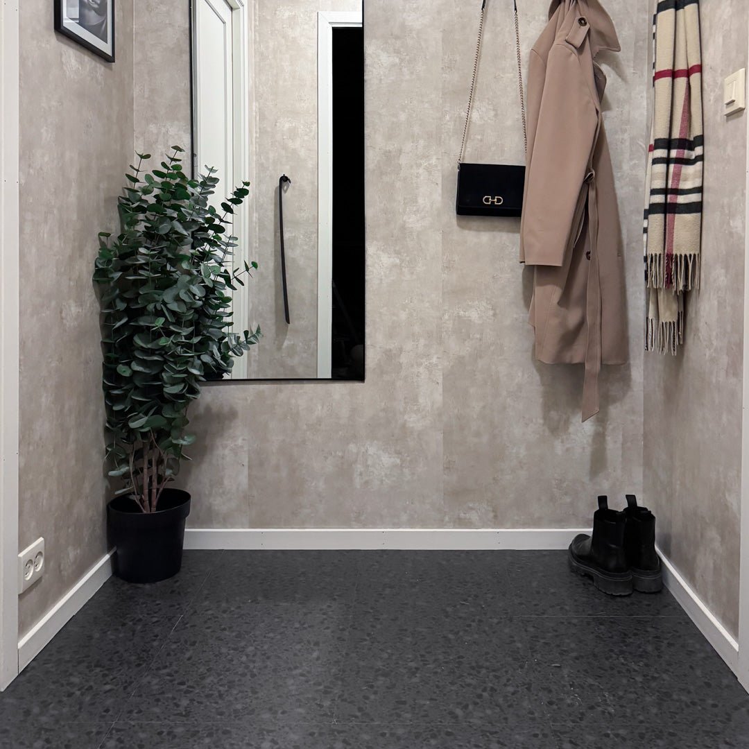 Nærbilde av Venezia terrazzo flis med naturlig spill i overflaten