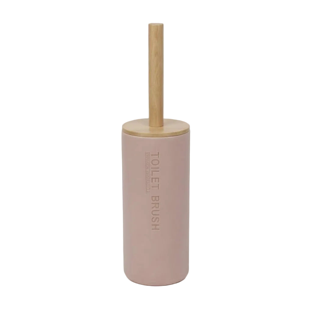 Rosa toiletbørste med bambushåndtag i minimalistisk design til moderne badeværelser