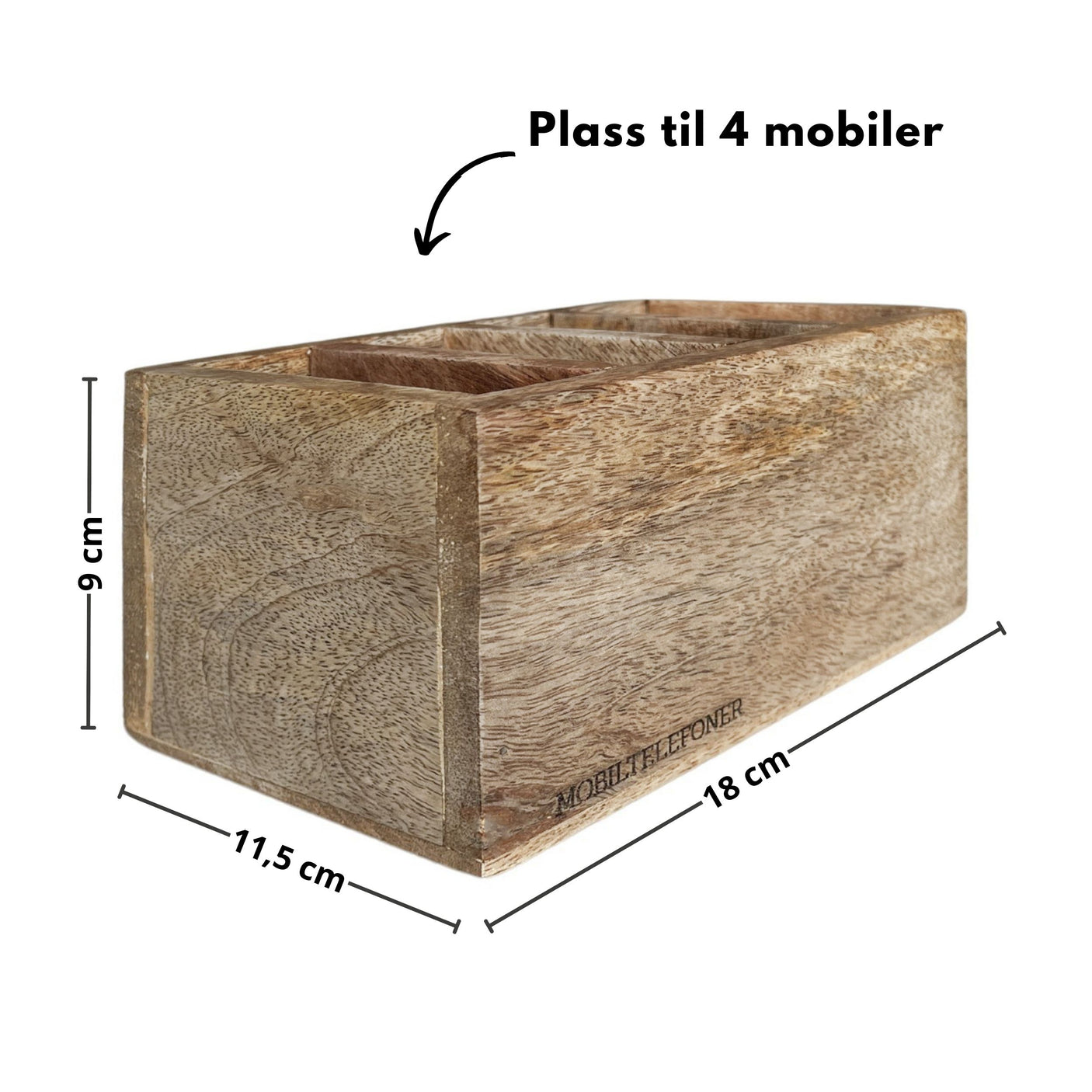 Nærbilde av boks i mangotre med tydelig trestruktur.