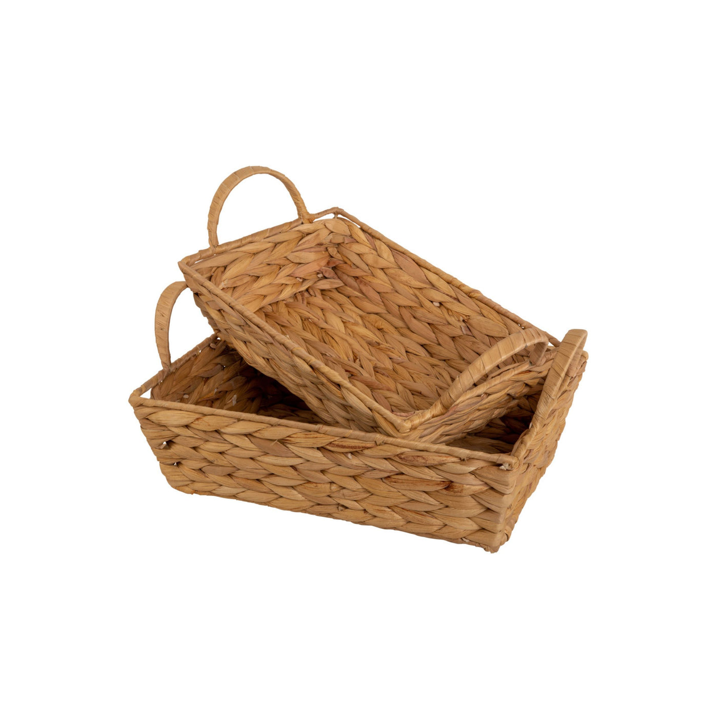 Sett med flettede kurver i naturmateriale – praktisk og dekorativ oppbevaring.