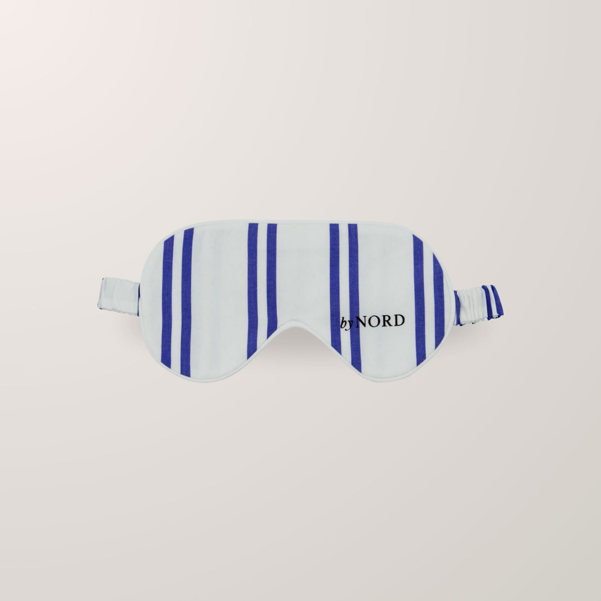 Sovemaske med blå striper og elastisk bånd for god passform