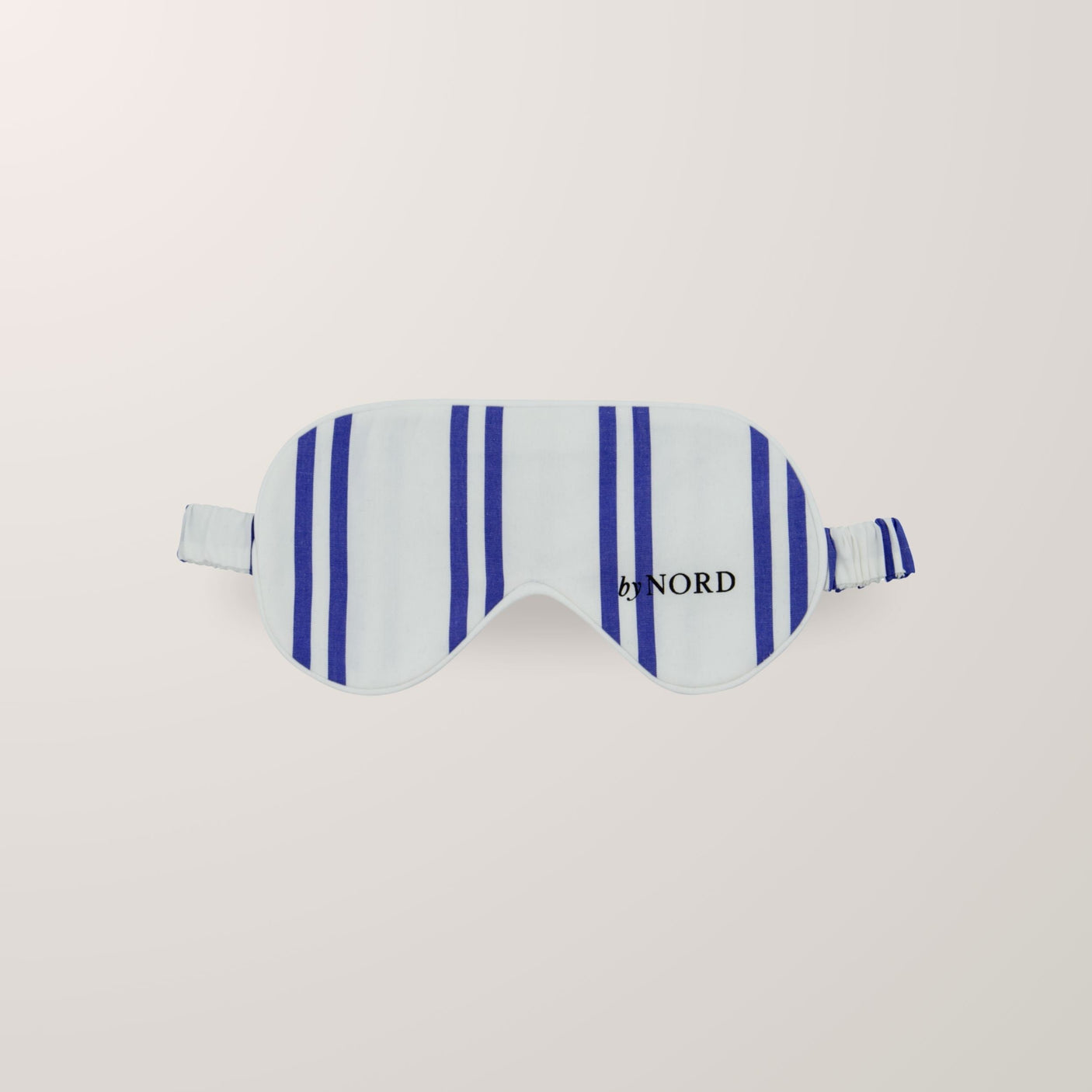 Sovemaske med blå striper og elastisk bånd for god passform