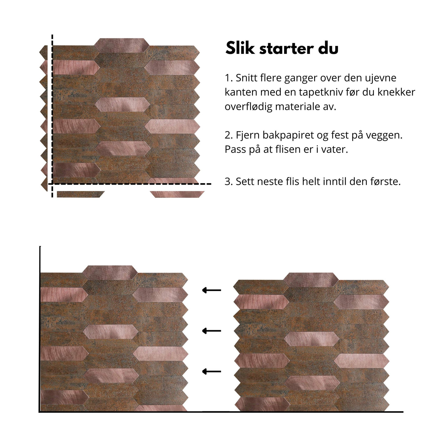 Rosie lang hexagon selvklebende veggfliser