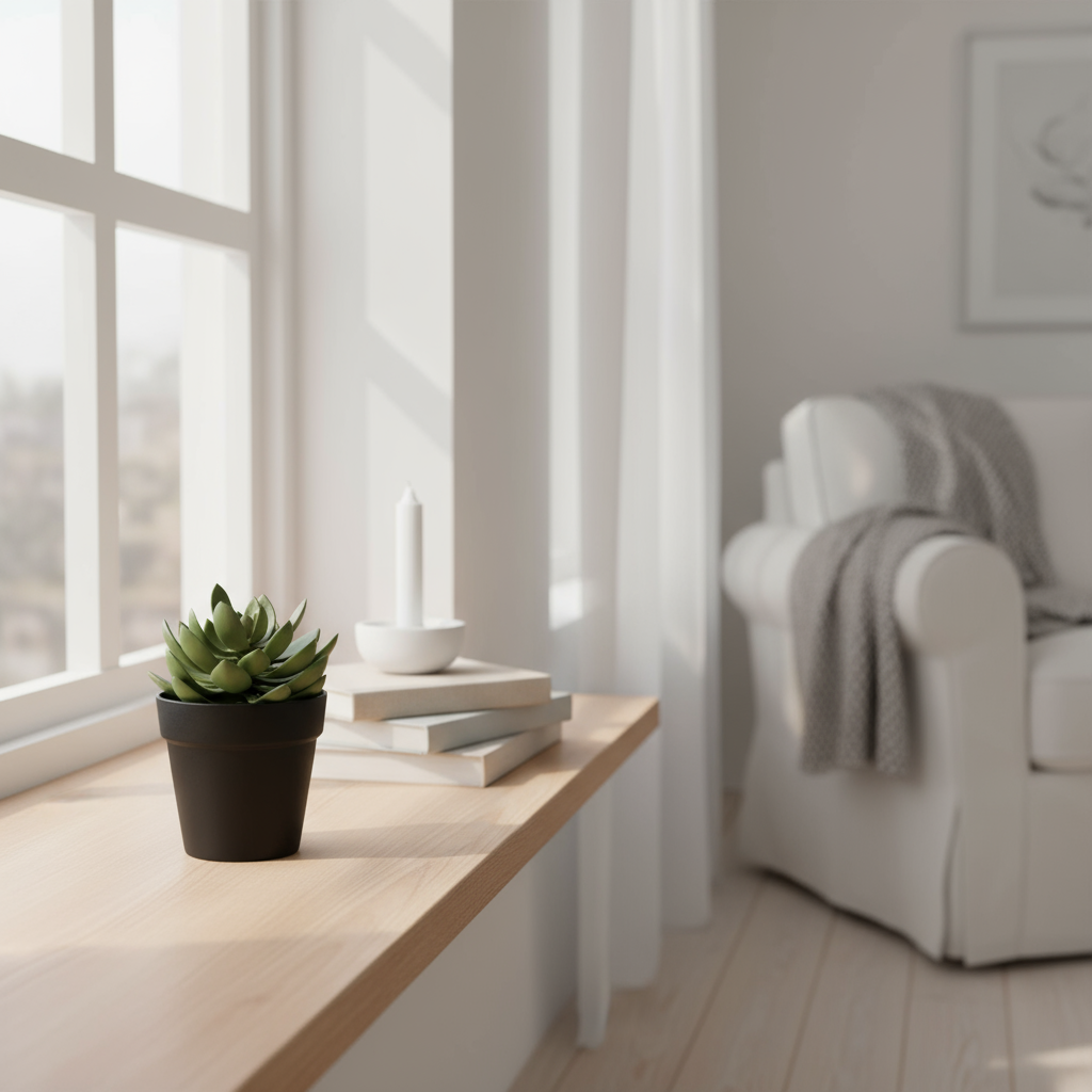 Naturtro sukkulent i svart potte brukt som dekor i stue