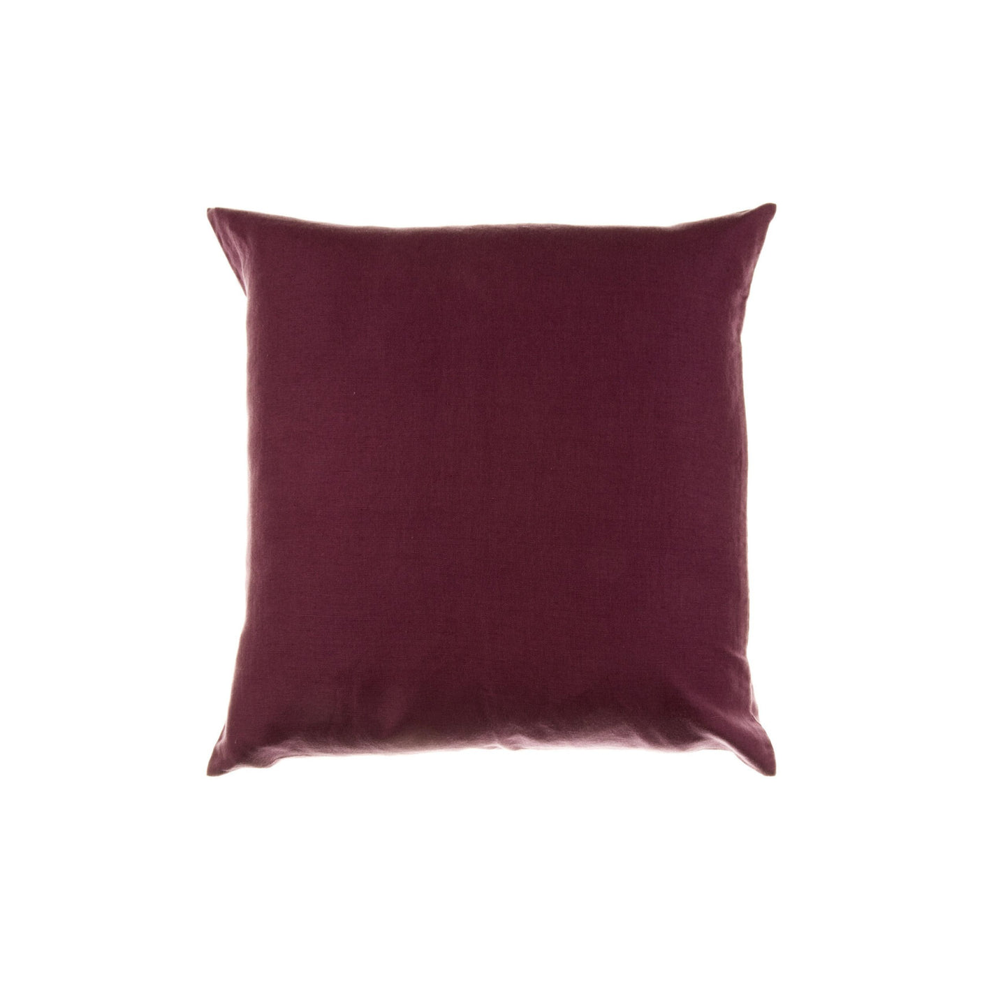 Putetrekk i lin og bomull i dyp lilla farge, sett forfra mot hvit bakgrunn.