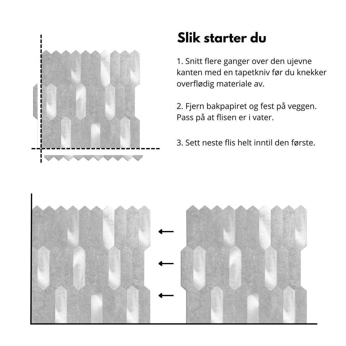 Stein lys grå hexagon selvklebende veggfliser - Lindas Dekor