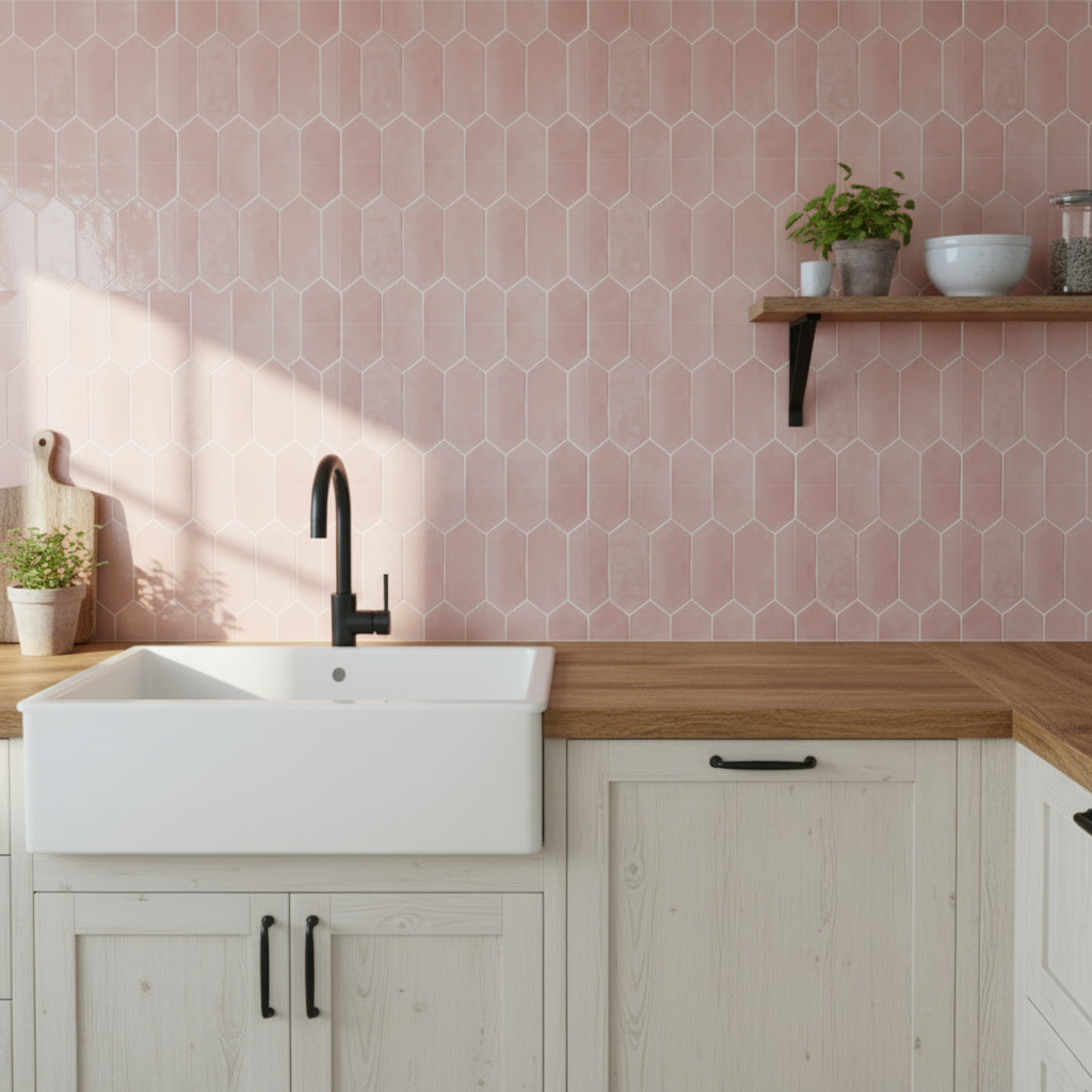 Mathilde pudderrosa selvklebende fliser