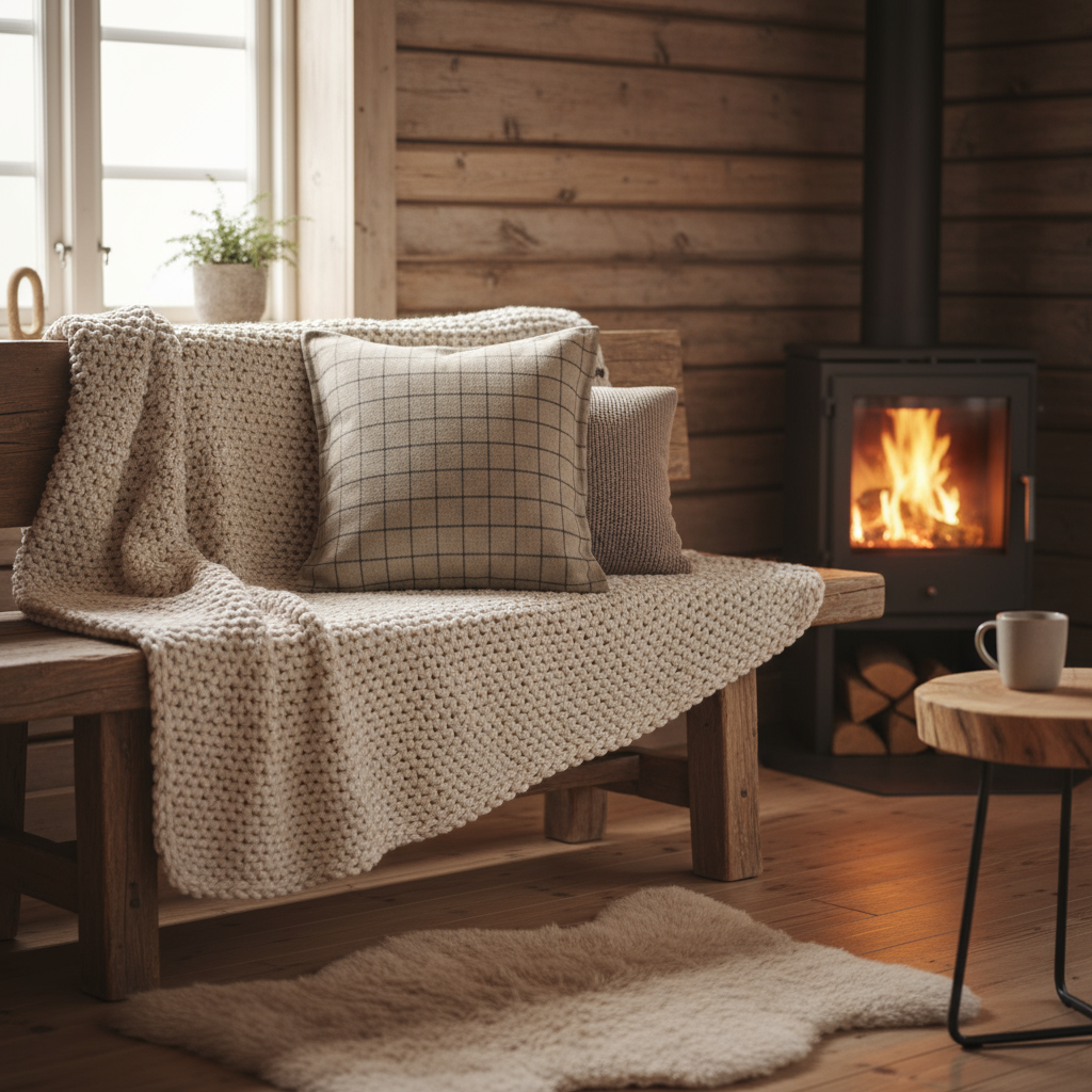 Beige pyntepute i resirkulert ull med glidelås