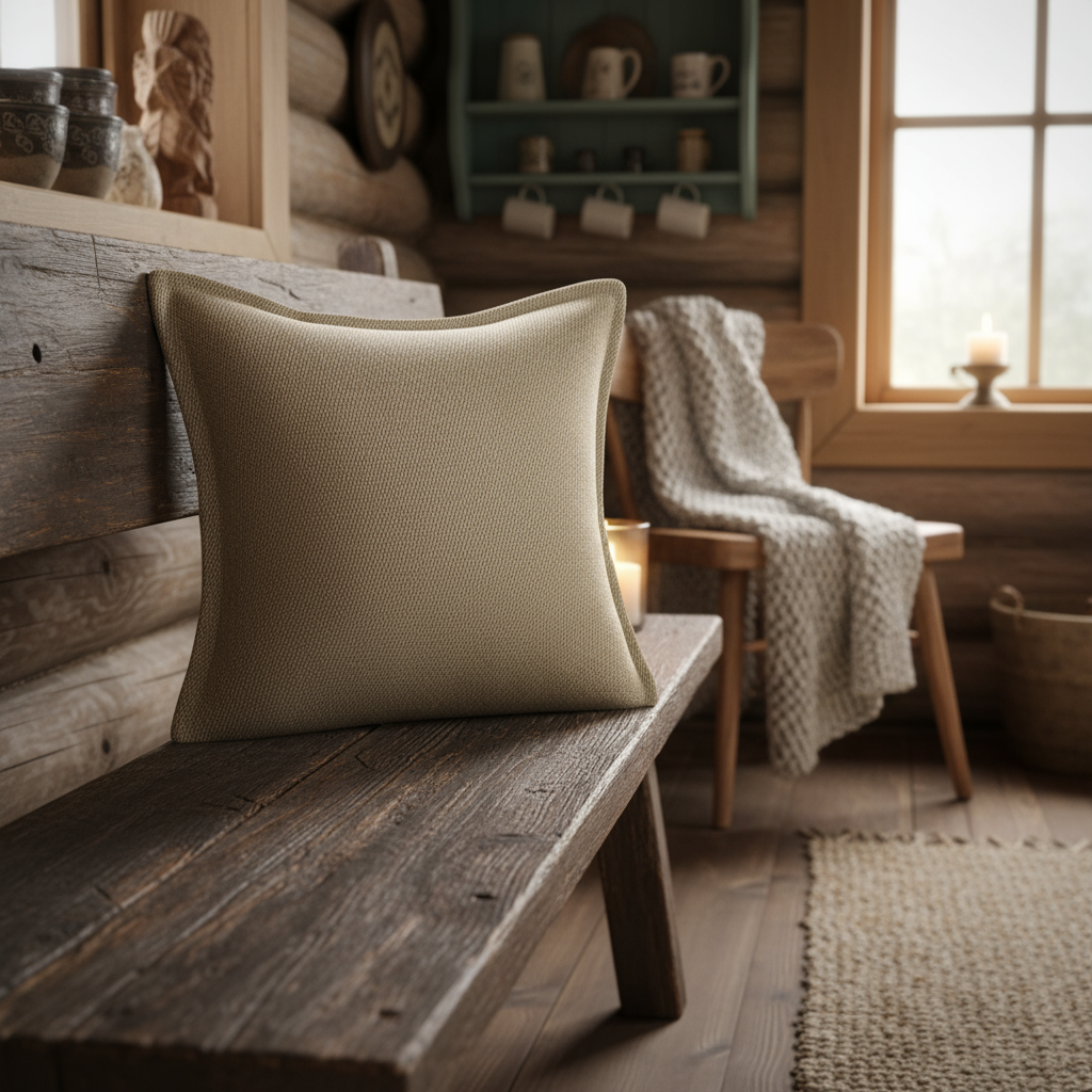 Dekorpute med ramme i beige teksturstoff