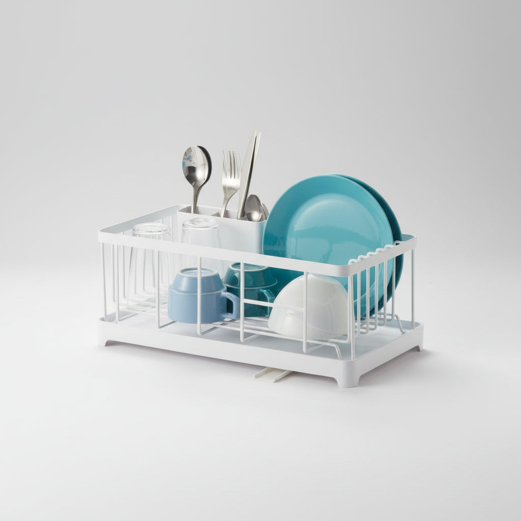 Oppvaskstativ med drypprenne hvit