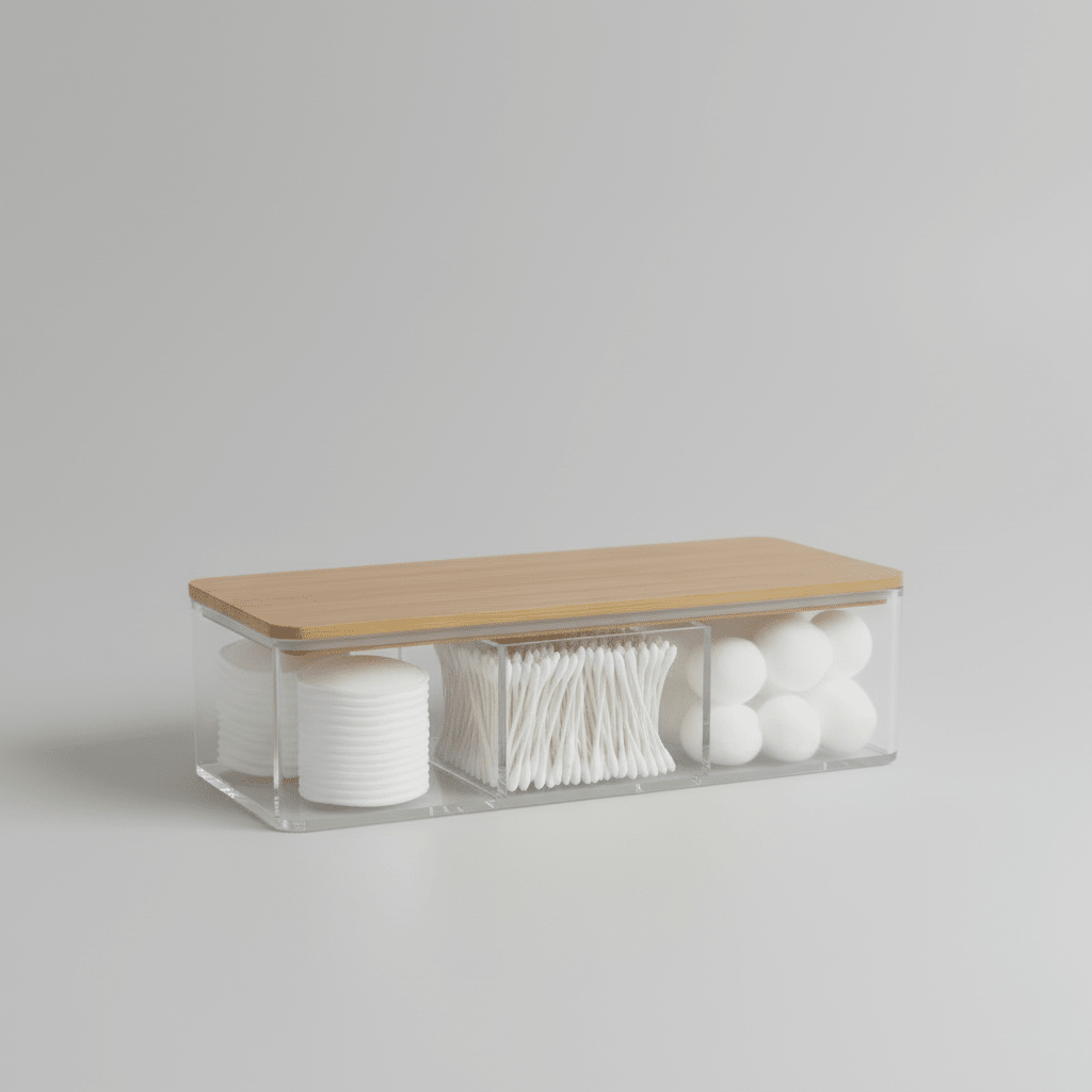 Oppbevaringsboks med bambuslokk pakke 23 x 9,5 x 6,5 cm - Lindas Dekor