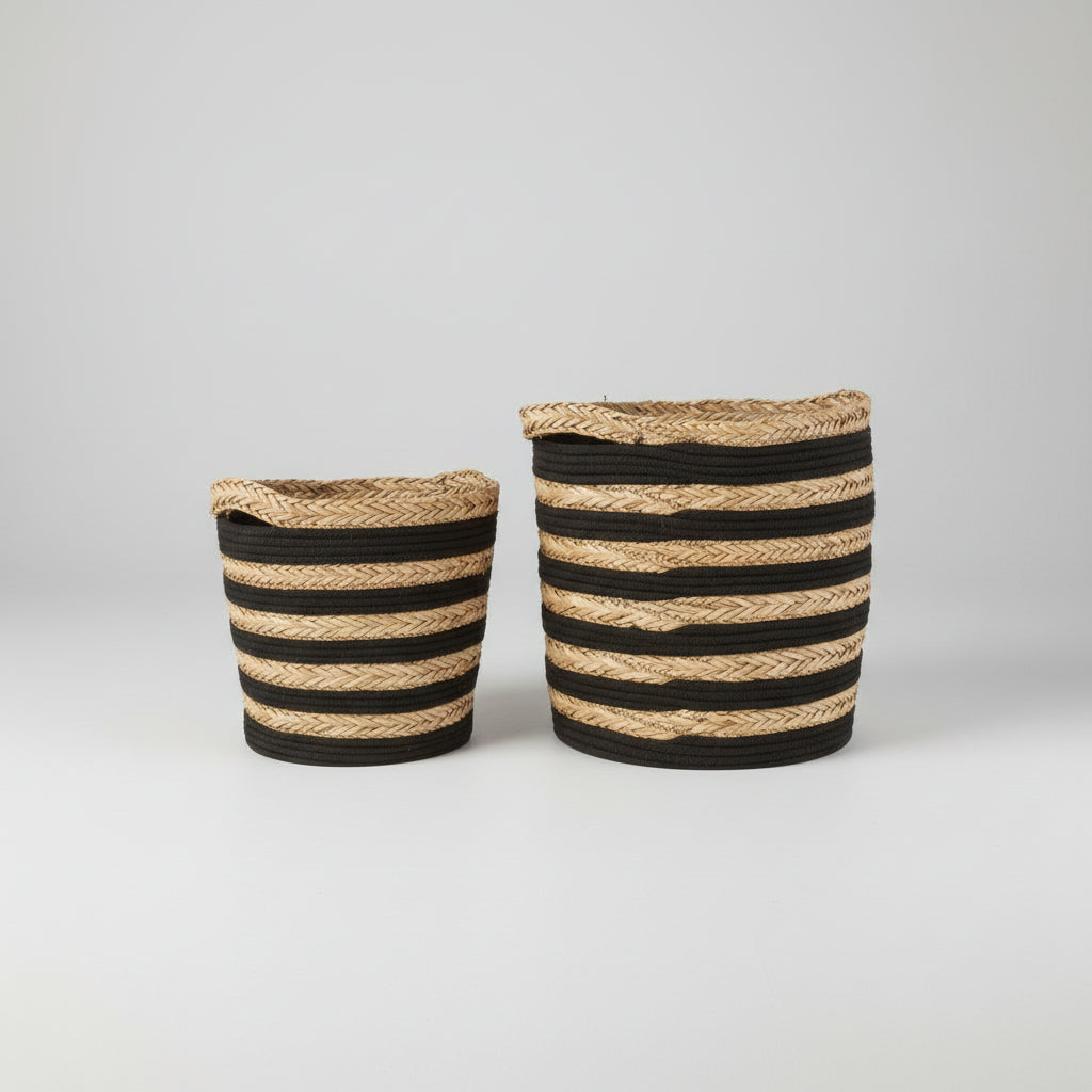 2-pk oppbevaringskurver stripet Sort/Natur