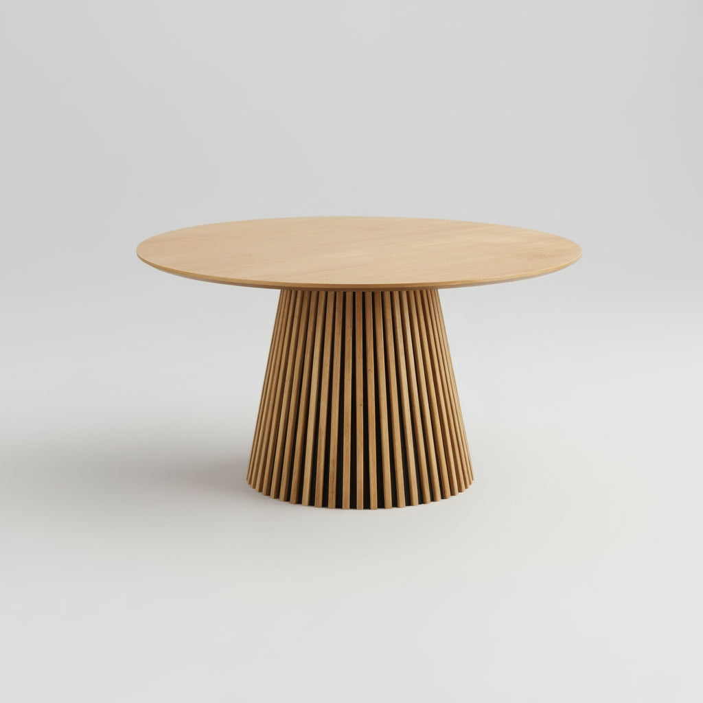 "Kvadratisk bilde av rundt Osaka spisebord 140 cm i natur eikefiner med lamellsokkel"