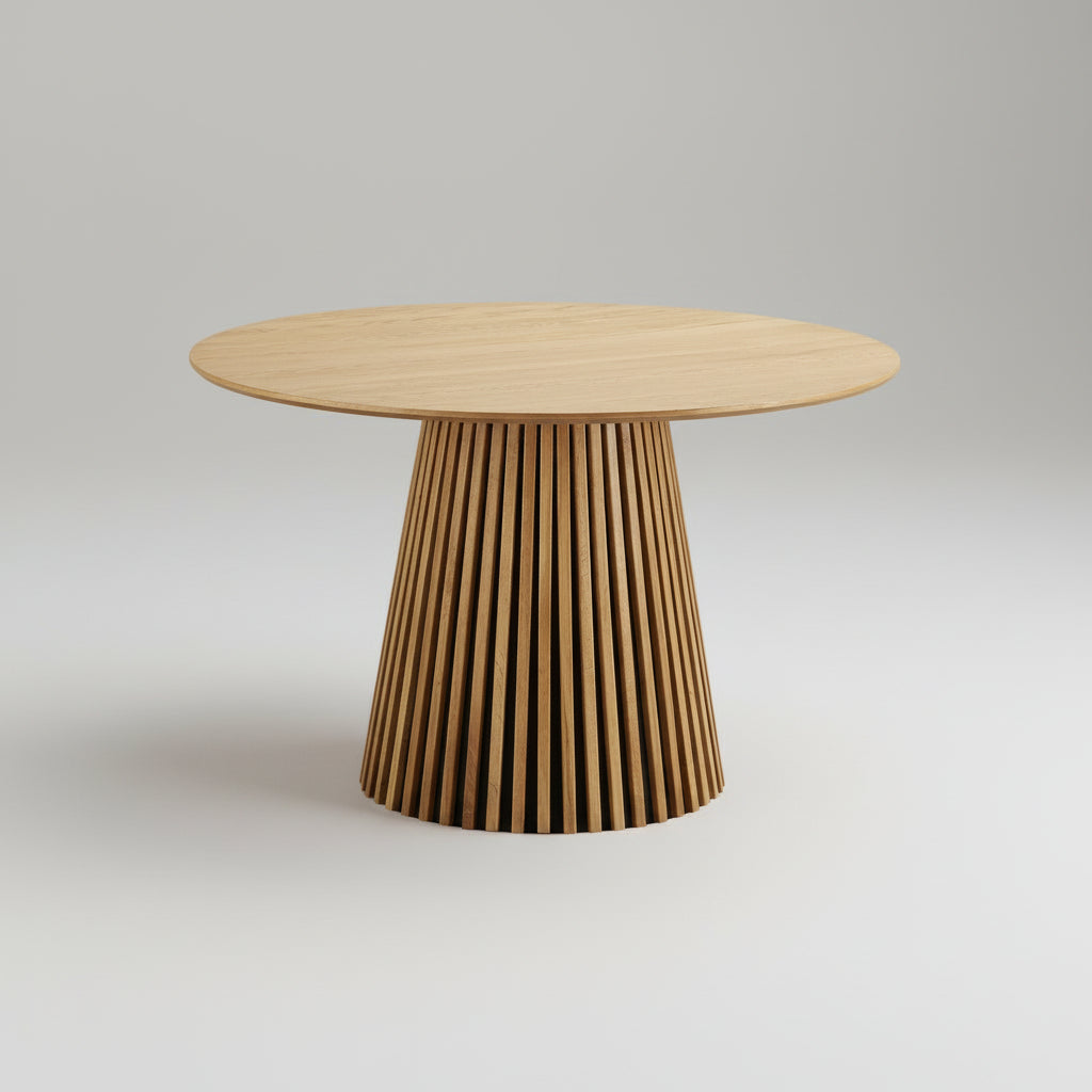 "Kvadratisk bilde av rundt Osaka spisebord 120 cm i natur eikefiner med lamellsokkel"