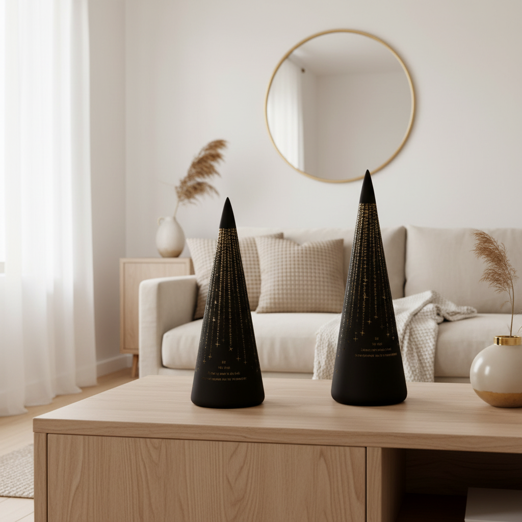 Dekorativ LED lyslykt i sort kjegledesign - produktbilde