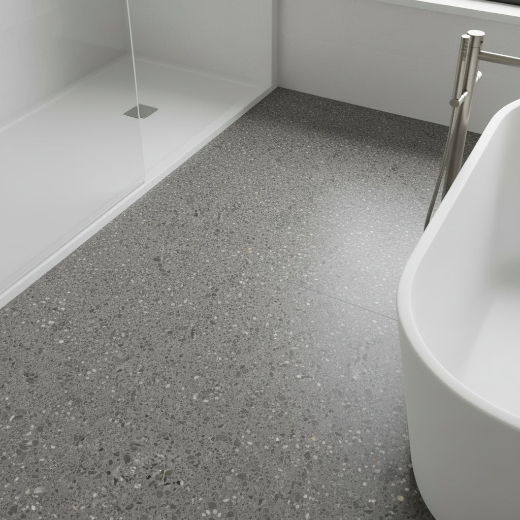 Vareprøve: Lisboa Terrazzo mørkegrå selvklebende fliser - Lindas Dekor