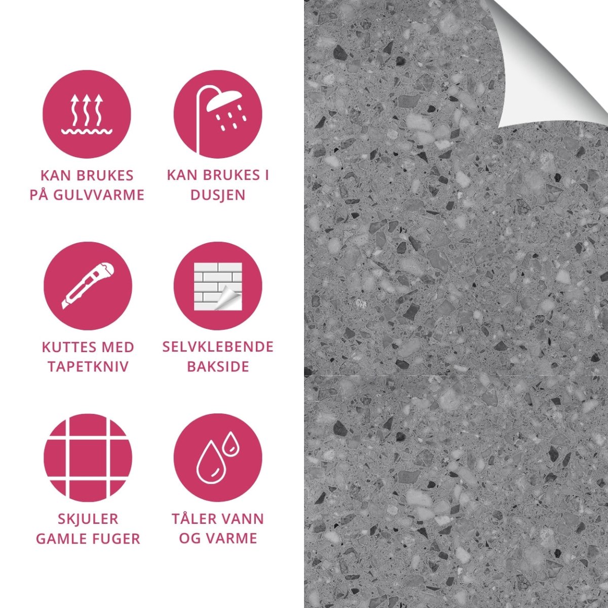 8 - pk Lisboa Terrazzo grå selvklebende fliser - Lindas Dekor