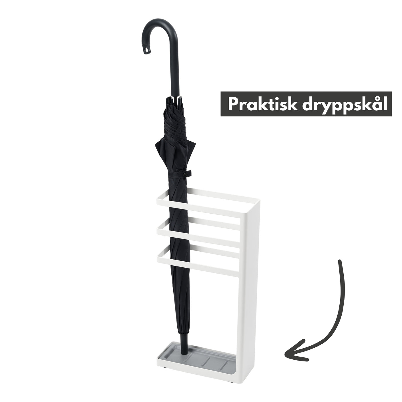 Paraplystativ med dryppskål, stor hvit