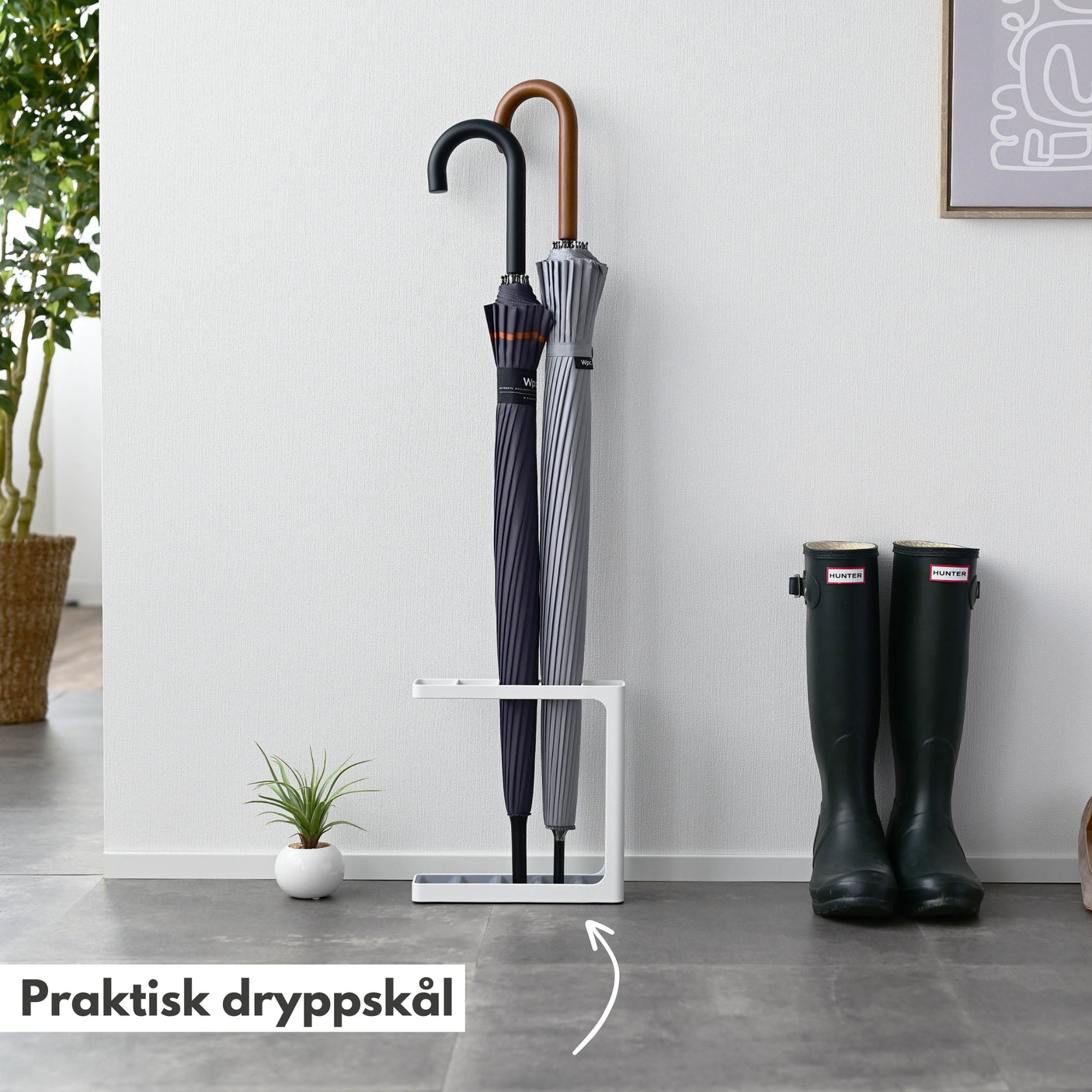 Paraplystativ med drypp stativ liten, hvit