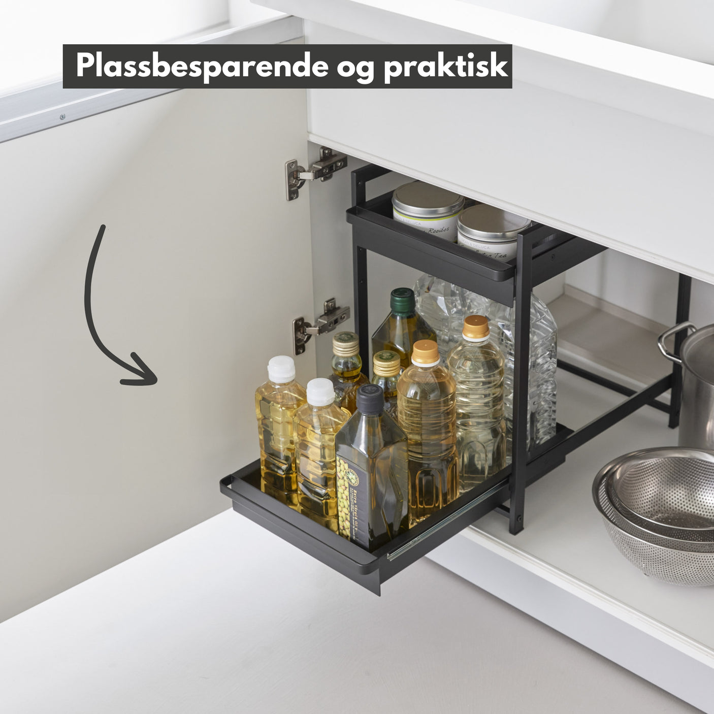 Uttrekkbar oppbevaringshylle sort