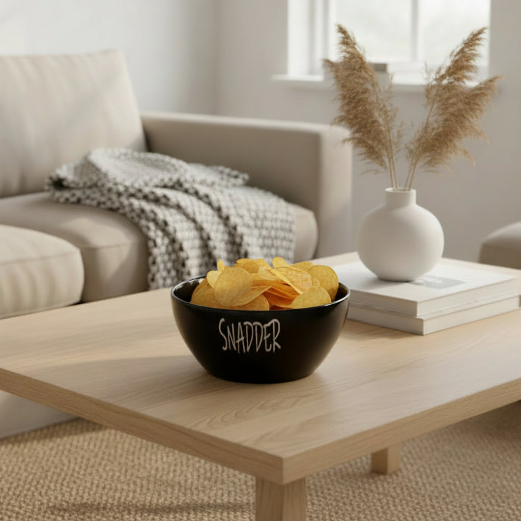 Svart serveringsskål "Snadder" – snacksskål til chips og godteri