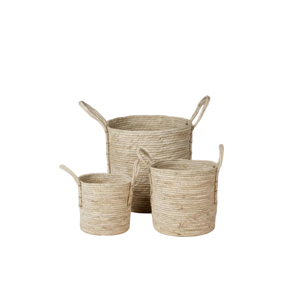 3 - pk Korg rund flätade majsblad - Lindas Dekor