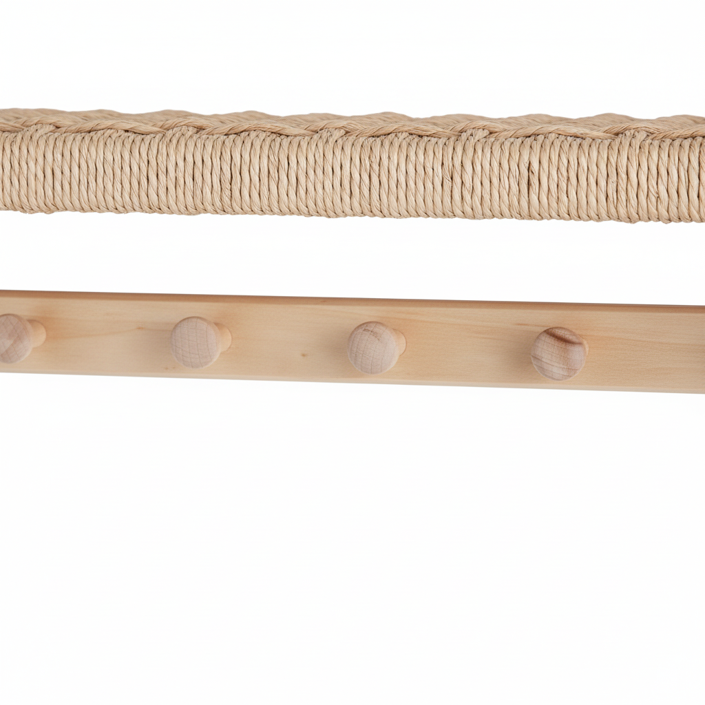 Detalj av flettet naturmateriale på hylleplate