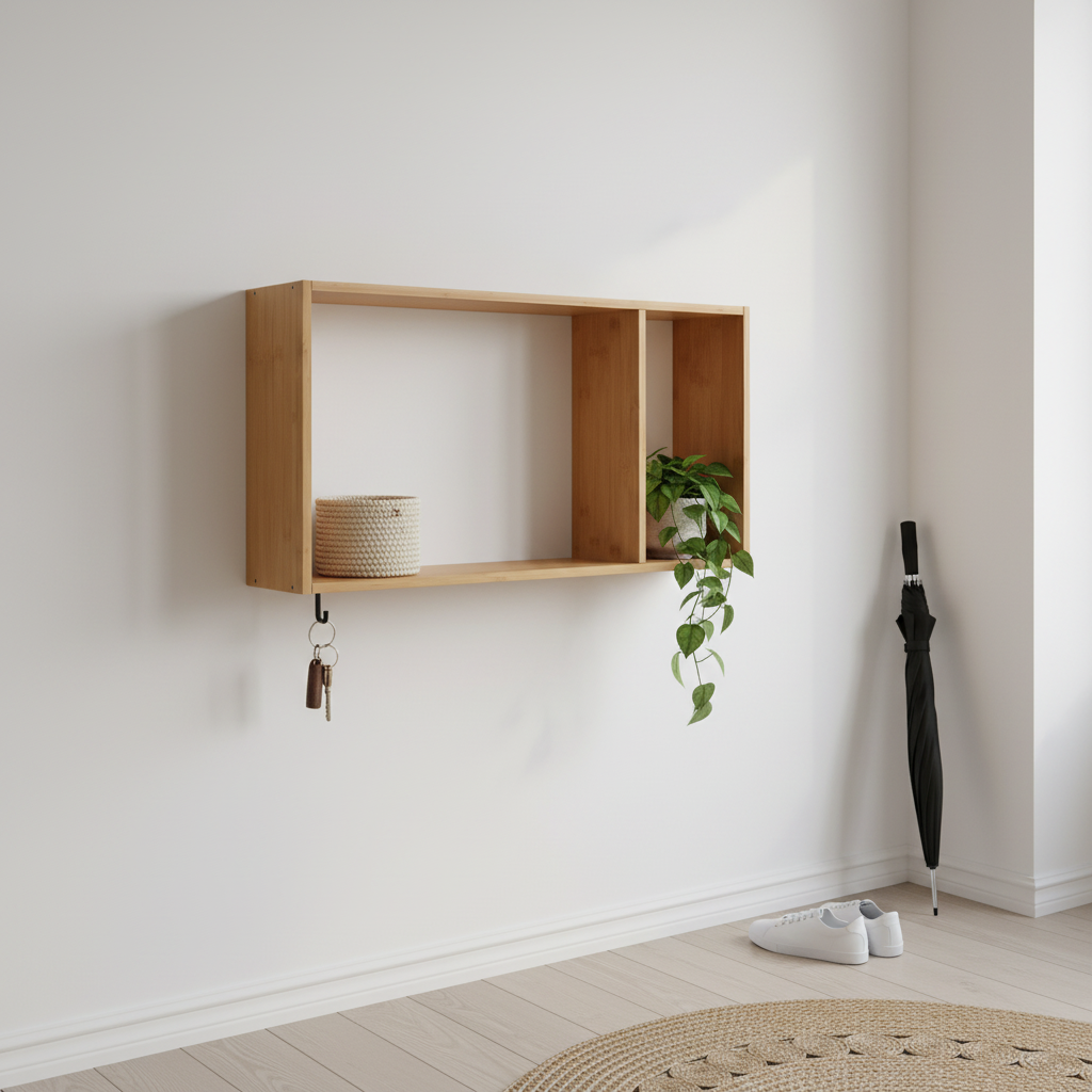 Vegghylle i bambus kombinert med flere moduler