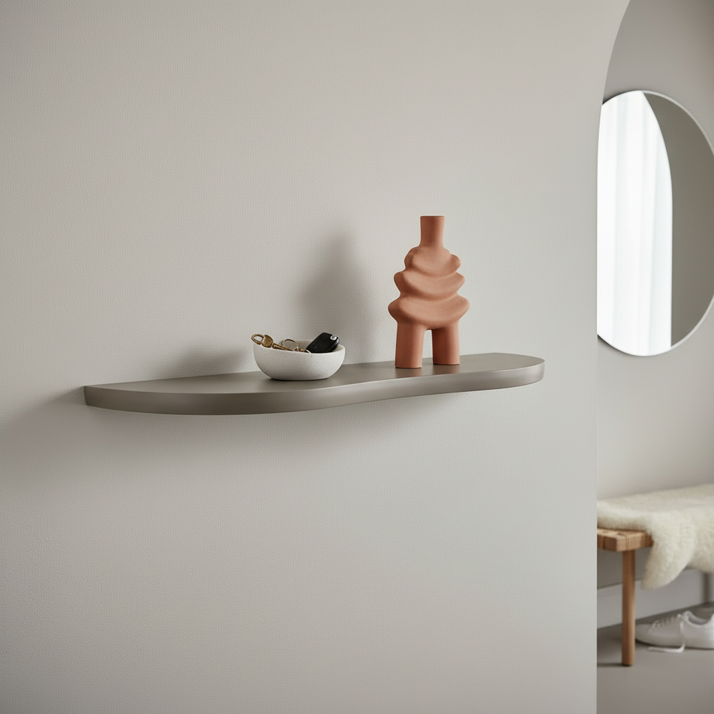 Nærbilde av overflate på Botta vegghylle i brun, viser finish og fargetone