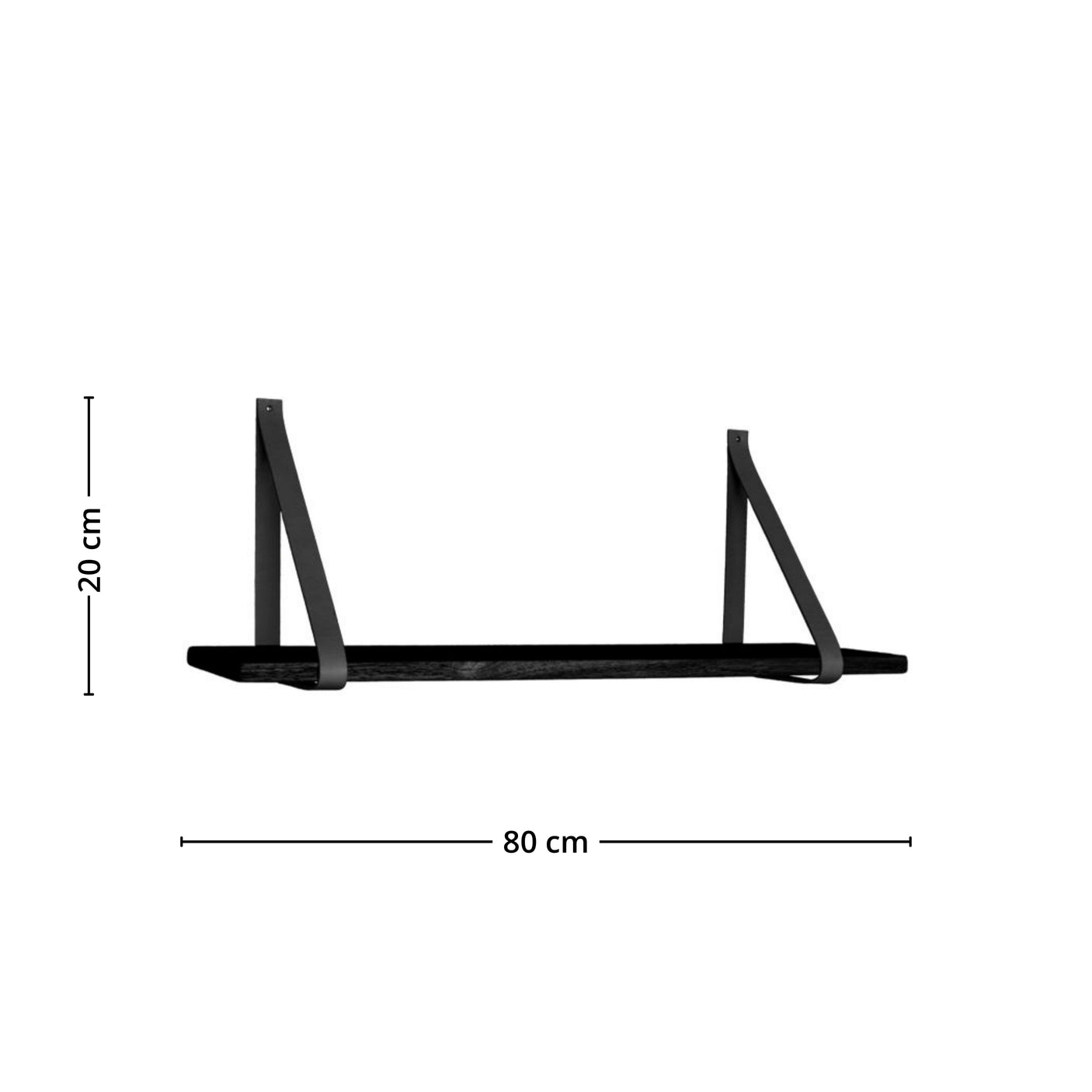 Vegghylle med sorte skinnstropper Forno, vist i rommiljø over møbel med nøytral styling