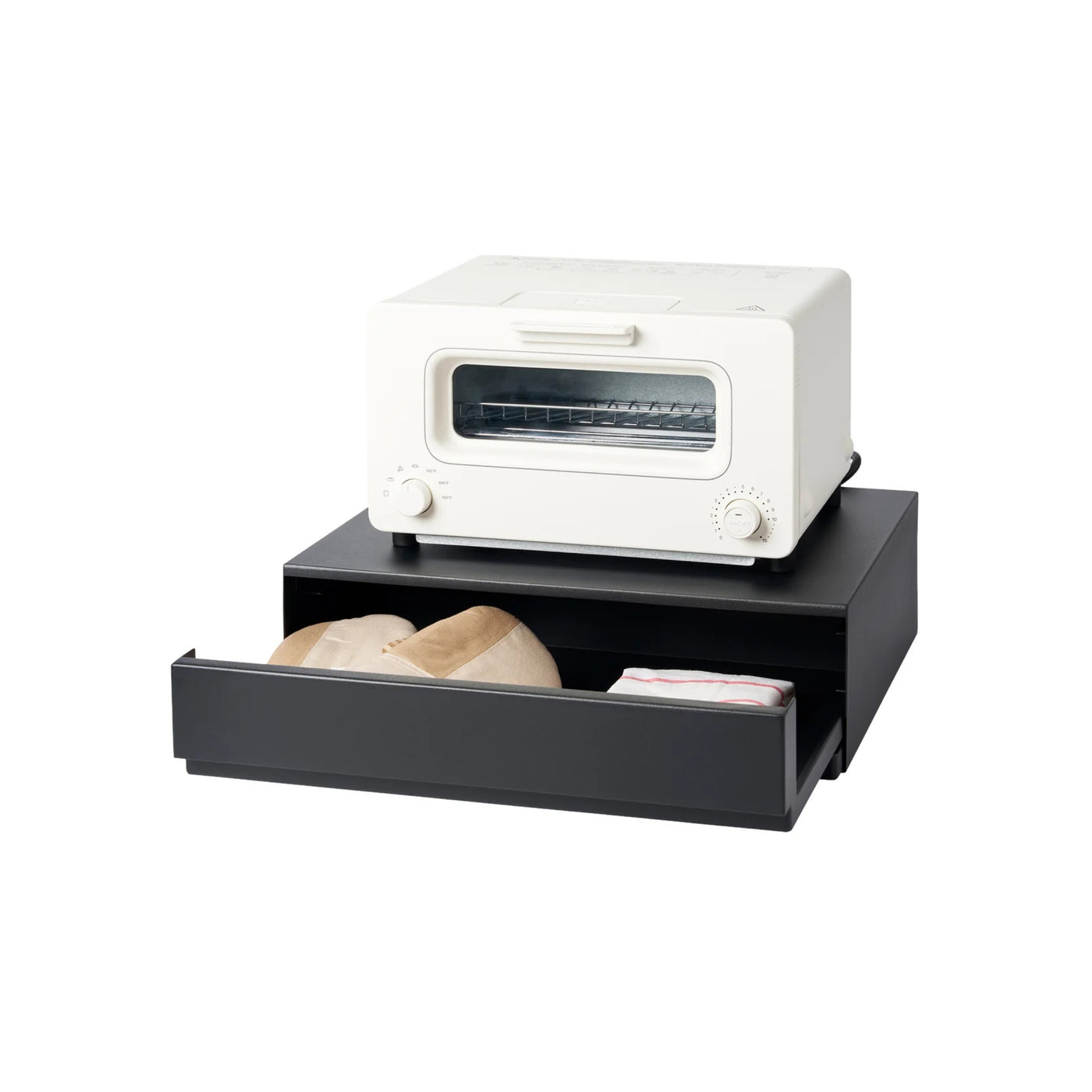 Praktisk kjøkkenstativ med skuff og toppflate til kaffestasjon eller småmaskiner