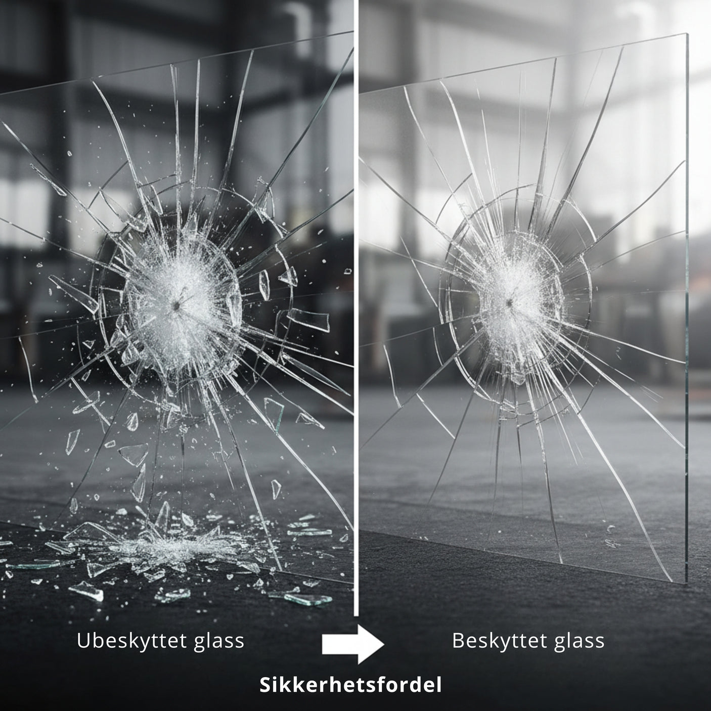 Venilia beskyttelsesfolie holder knust glass sammen og forhindrer farlige glasskår