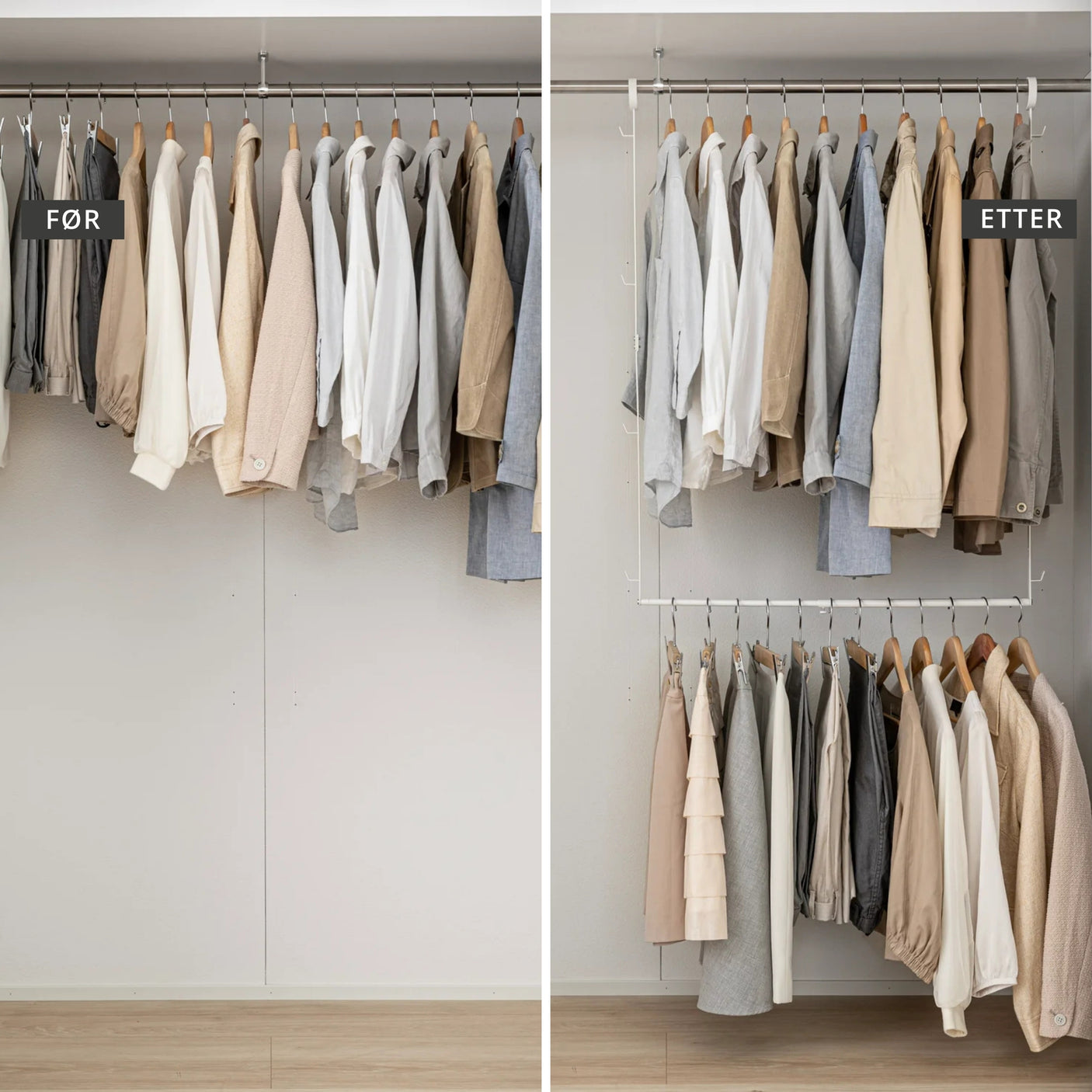 Garderobestativ til skap i hvitt stÄl med justerbar bredde