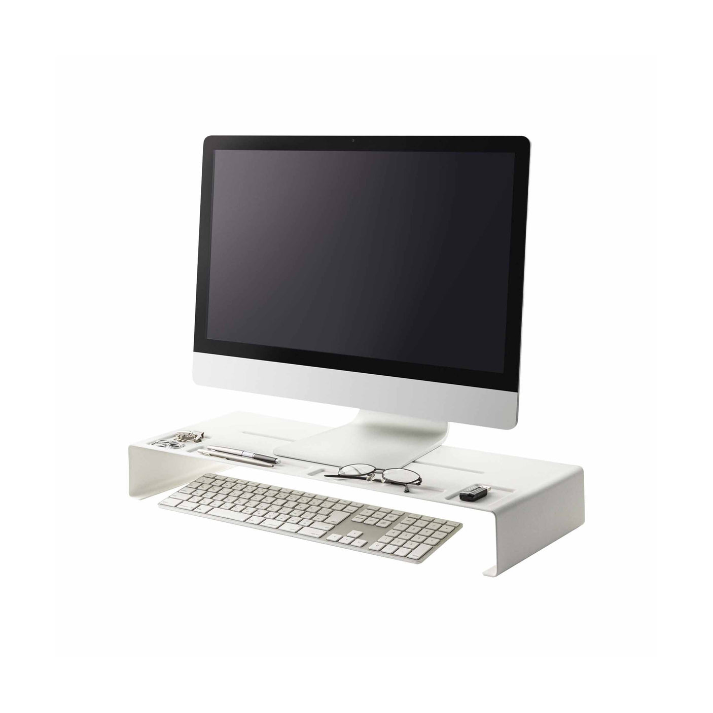 Hvitt skjermstativ i stÄl for skrivebord isolert produktbilde